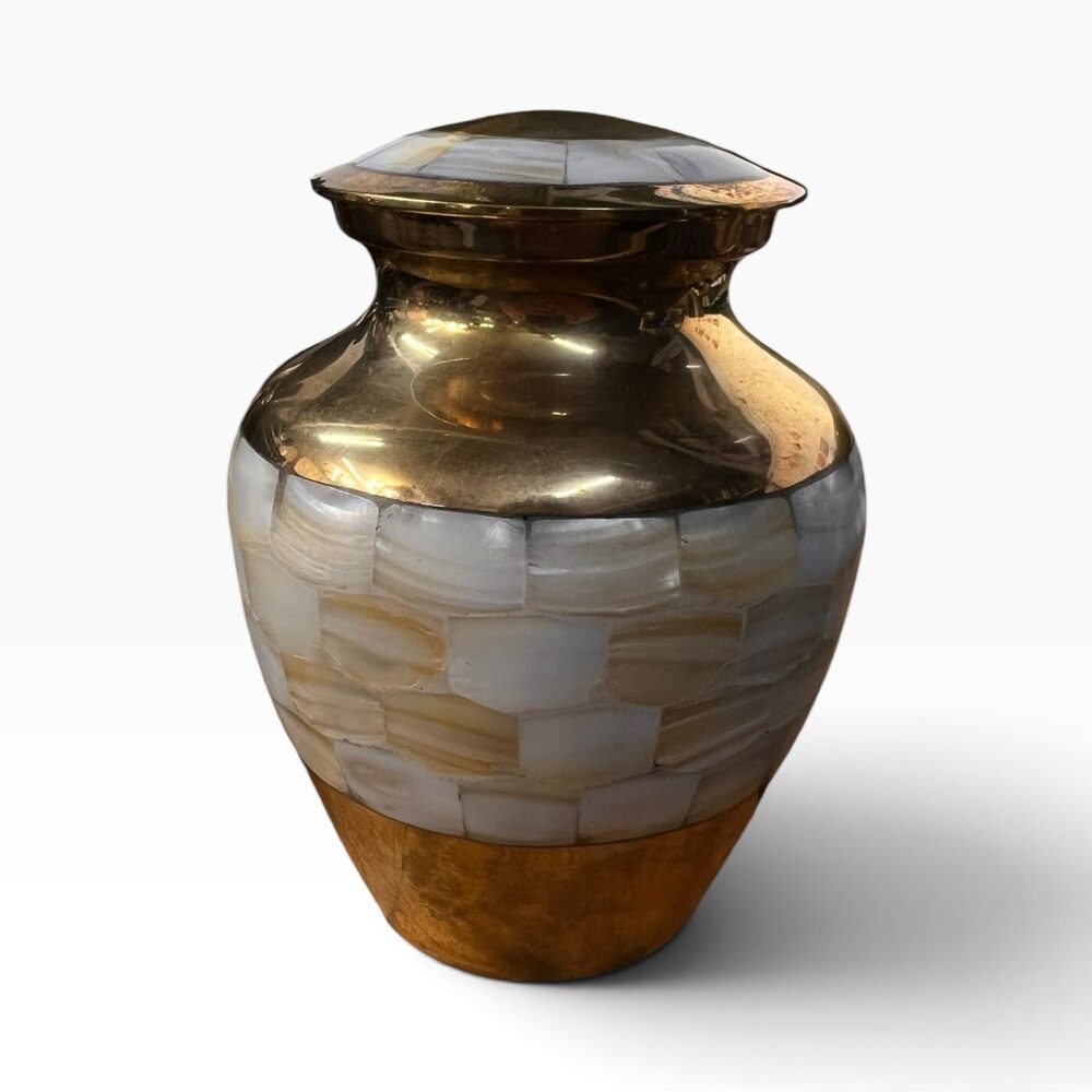 Mother of Pearl Brass Keepsake Cremation Urn 35 Cubic Inch 6”